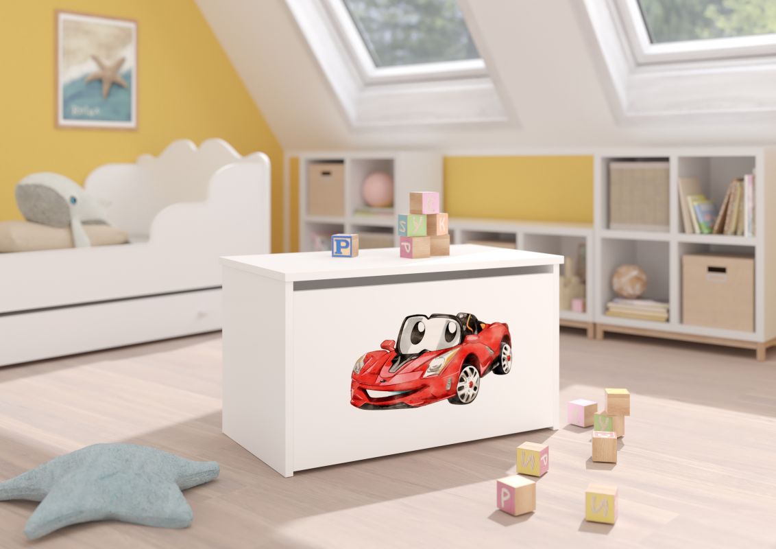 ADRK Box na hračky DARIA - Bílá - Červené autíčko
