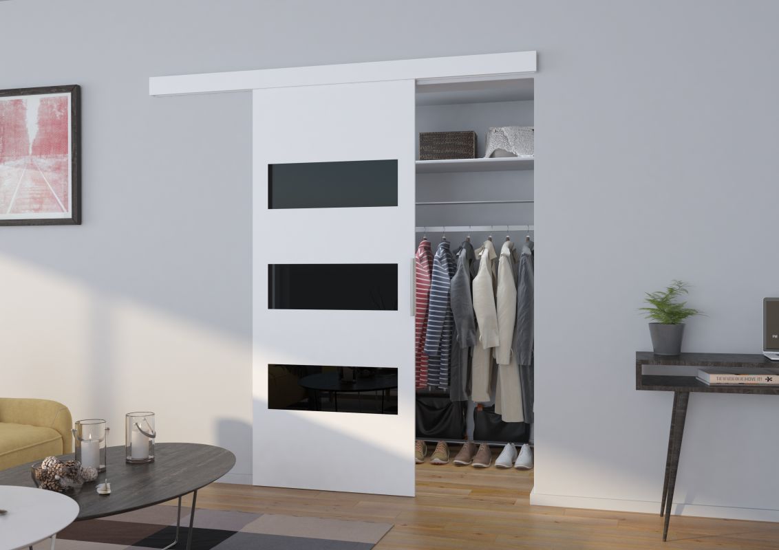 ADRK Posuvné dveře ARES - Bílá / Černé sklo - šířka 106cm