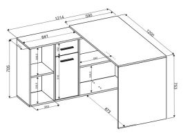 Rohový psací stůl ELISEO - Bílá / Dub Sonoma - šířka 121.4cm ADRK