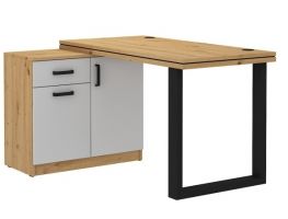 psací stůl MALTA 140 s komodou, dub artisan/sv.šedá, 138x67cm