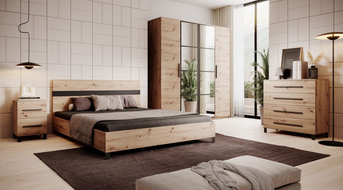 ložnice Malen - sestava, postel, skříň, komoda, 2x noční stolek, matrace Oslo160x200cm ADRK