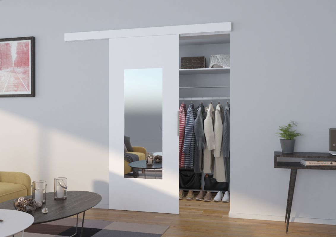 ADRK Posuvné dveře NELA - Bílá / zrcadlo - šířka 76cm