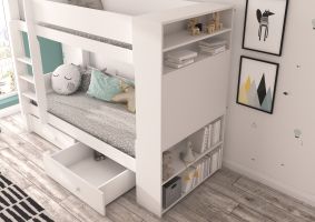 Patrová postel GARET - Bílá / Grafit - 90x200cm ADRK