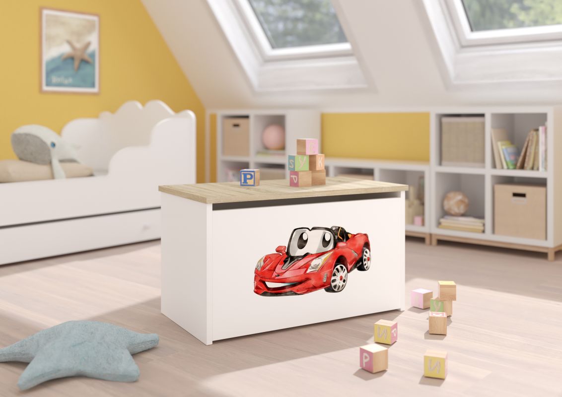 ADRK Box na hračky DARIA - Sonoma - Červené autíčko