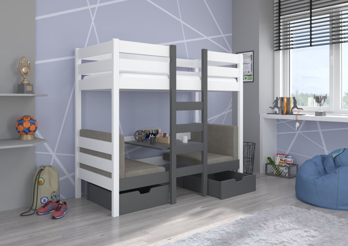 ADRK Patrová postel s matracemi BART - Bílá / Grafit - 90x200cm