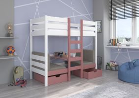 Patrová postel s matracemi BART - Bílá / Růžová - 90x200cm