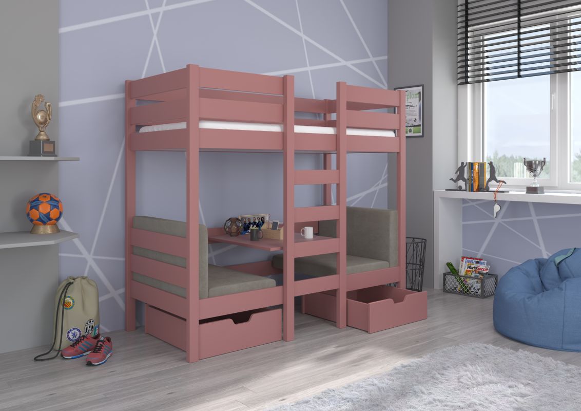 ADRK Patrová postel s matracemi BART - Růžová - 90x200cm