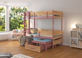 Patrová postel ETAPO - Růžová / Buk - 90x200cm