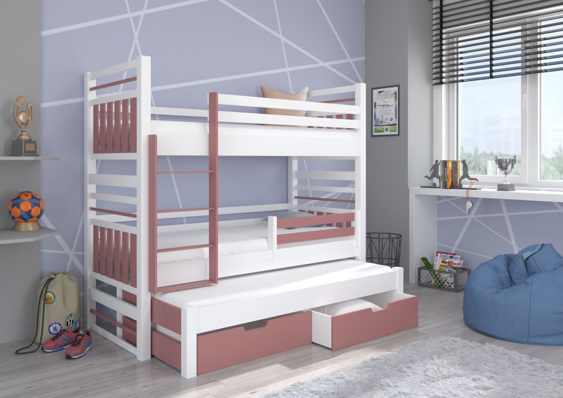 ADRK Patrová postel HIPPO - Bílá / Růžová - 80x180cm