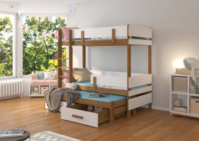 Patrová postel s matracemi ETAPO - Hnědá / Bílá - 80x180cm