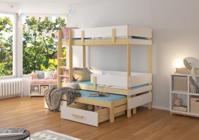Patrová postel s matracemi ETAPO - Přírodní / Bílá - 80x180cm