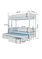 Patrová postel s matracemi ETAPO - Přírodní / Bílá - 80x180cm ADRK