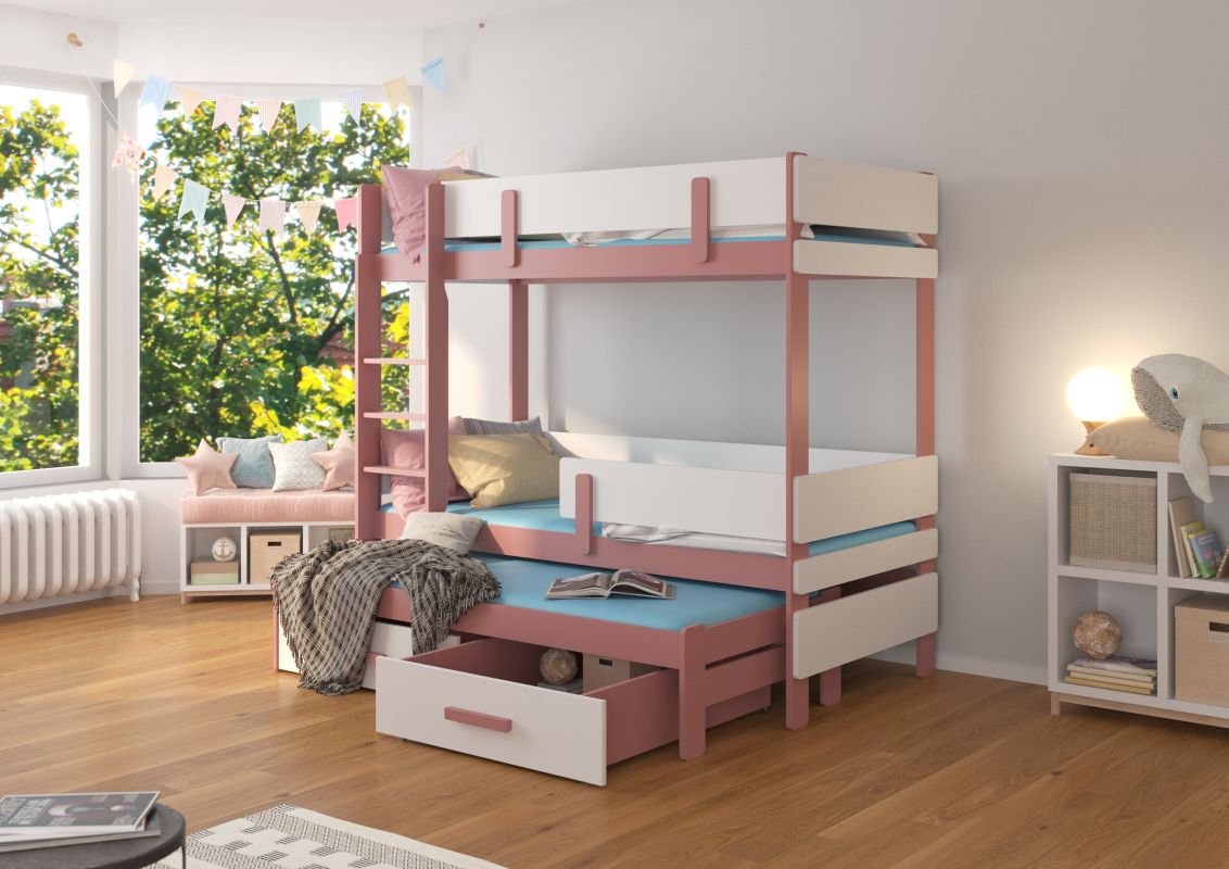 ADRK Patrová postel s matracemi ETAPO - Růžová / Bílá - 90x200cm