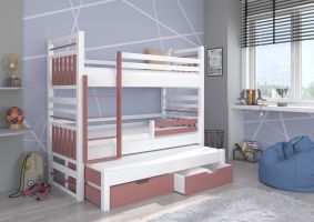 Patrová postel s matracemi HIPPO - Bílá / Růžová- 80x180cm
