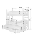 Patrová postel s matracemi HIPPO - Bílá / Růžová - 90x200cm ADRK