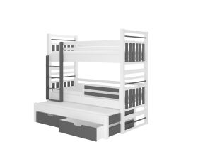Patrová postel s matracemi HIPPO - Bílá / Grafit - 90x200cm ADRK