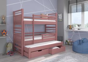 Patrová postel s matracemi HIPPO - Růžová - 90x200cm
