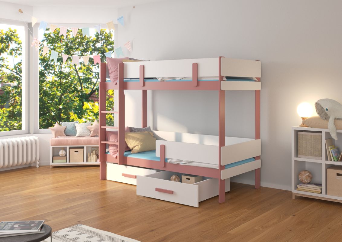 ADRK Patrová postel ETIONA - Růžová / Bílá - 90x200cm