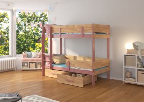 Patrová postel ETIONA - Růžová / Buk - 90x200cm