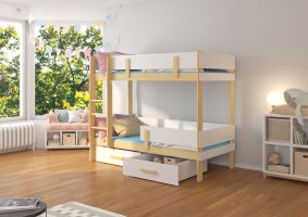 Patrová postel s matracemi ETIONA - Přírodní / Bílá - 90x200cm