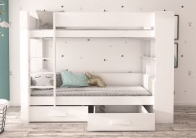 Patrová postel s matracemi GARET - Bílá / Hnědá - 80x180cm ADRK