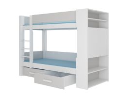 Patrová postel s matracemi GARET - Bílá / Šedá - 90x200cm ADRK