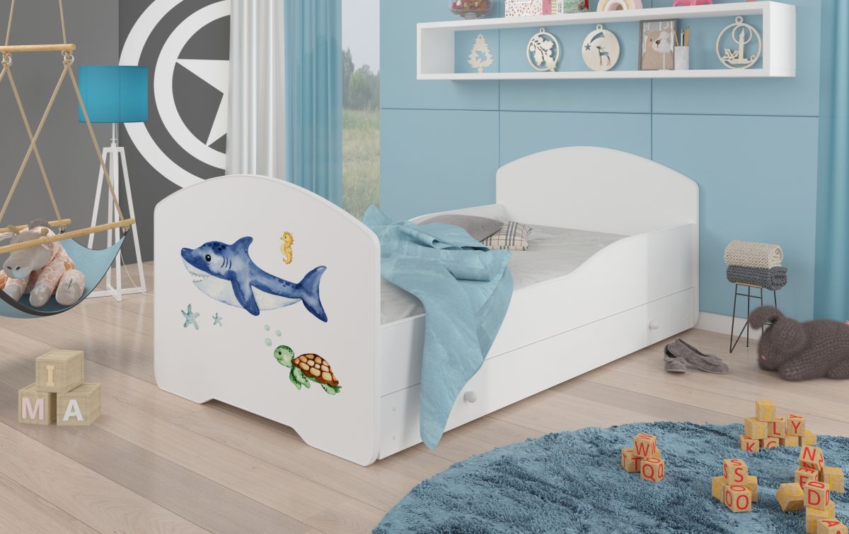 ADRK Postel s matrací a zásuvkou PEPE - Mořský svět - 140x70cm