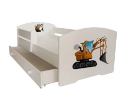 Postel s matrací, zábranou a zásuvkou PEPE - Bagr - 160x80cm ADRK