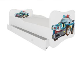 Postel s matrací a zásuvkou GONZALO - Policejní autíčko - 140x70cm ADRK