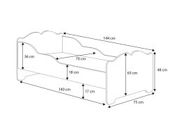 Postel s matrací XIMENA - Balerína s jednorožcem - 70x140cm ADRK