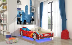 Postel s matrací a LED osvětlením AUTO - Červená - 80x160cm