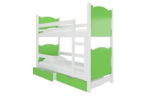 Patrová postel s matracemi MARABA - Bílá / Zelená - 75x180cm ADRK