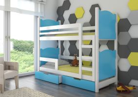 Patrová postel s matracemi MARABA - Bílá / Modrá - 75x180cm