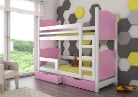 Patrová postel s matracemi MARABA - Bílá / Růžová - 75x180cm
