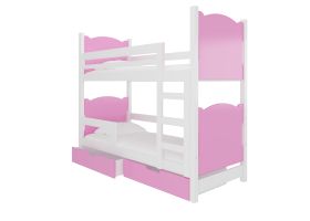 Patrová postel s matracemi MARABA - Bílá / Růžová - 75x180cm ADRK