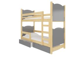 Patrová postel s matracemi MARABA - Přírodní / Šedá - 75x180cm ADRK