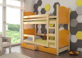 Patrová postel s matracemi MARABA - Přírodní / Oranžová - 75x180cm ADRK