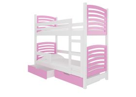 Patrová postel s matracemi OSUNA - Bílá / Ružová - 75x180cm ADRK