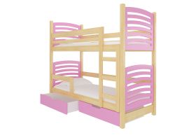 Patrová postel s matracemi OSUNA - Přírodní / Růžová - 75x180cm ADRK