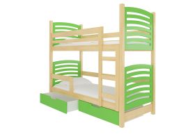 Patrová postel s matracemi OSUNA - Přírodní / Zelená - 75x180cm ADRK