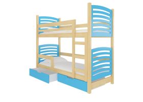 Patrová postel s matracemi OSUNA - Přírodní / Modrá - 75x180cm ADRK