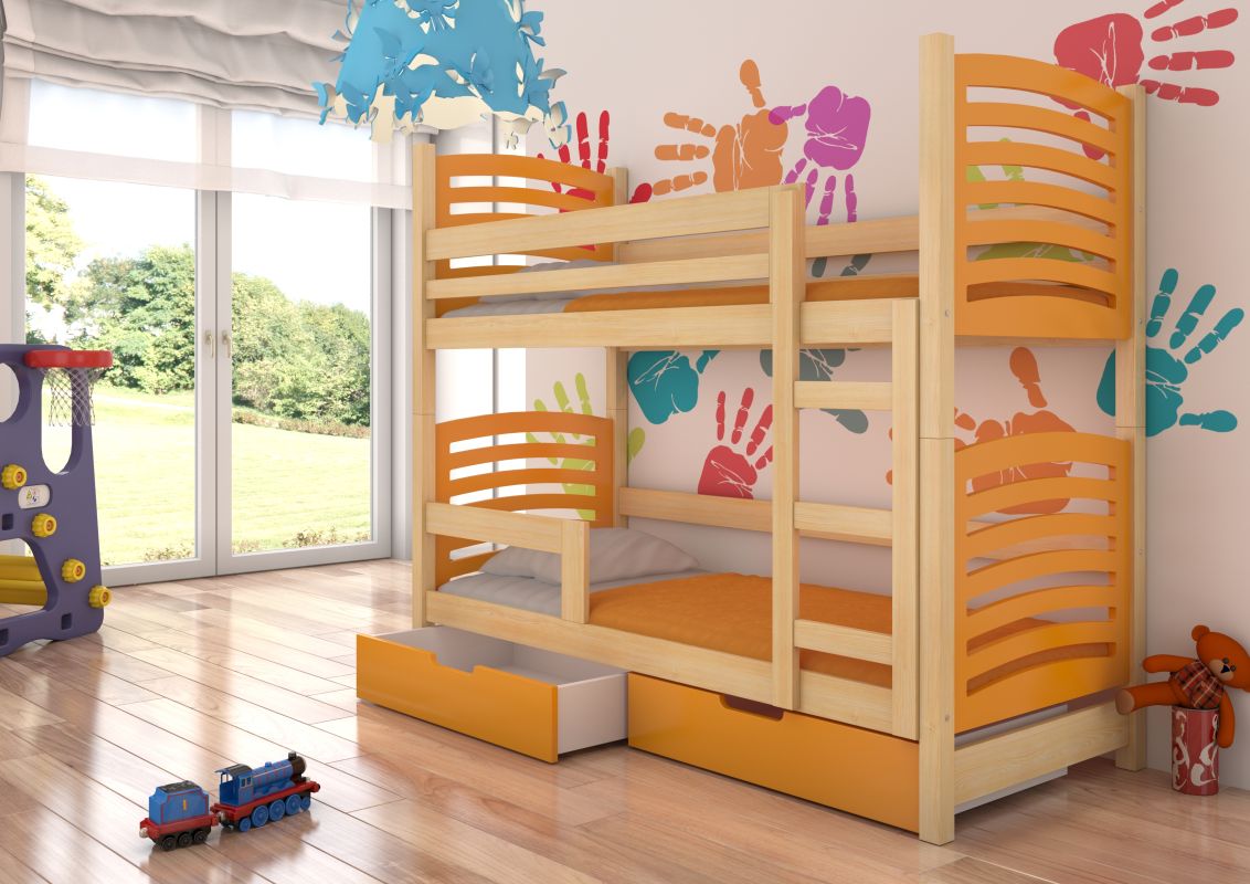 ADRK Patrová postel s matracemi OSUNA - Přírodní / Oranžová - 75x180cm