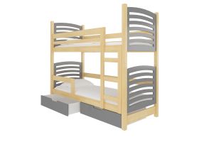 Patrová postel s matracemi OSUNA - Přírodní / Šedá - 75x180cm ADRK