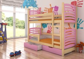 Patrová postel s matracemi OSUNA - Přírodní / Růžová - 75x180cm