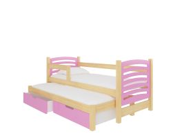 Dětská postel dvoulůžko s matracemi AVILA - Přírodní / Růžová - 75x180cm ADRK