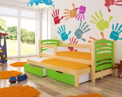 Dětská postel dvoulůžko s matracemi AVILA - Přírodní / Zelená - 75x180cm