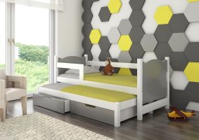 Dětská postel dvoulůžko s matracemi CAMPOS - Bílá / Šedá - 75x180cm