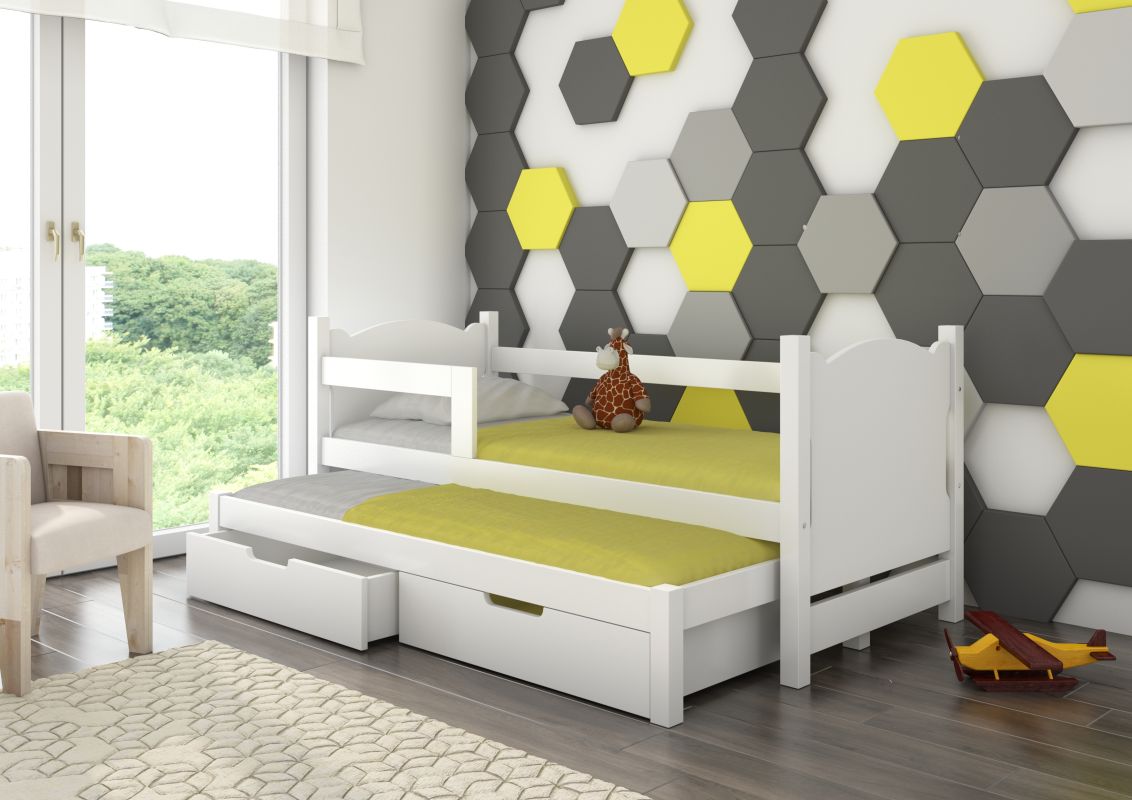 ADRK Dětská postel dvoulůžko s matracemi CAMPOS - Bílá - 75x180cm