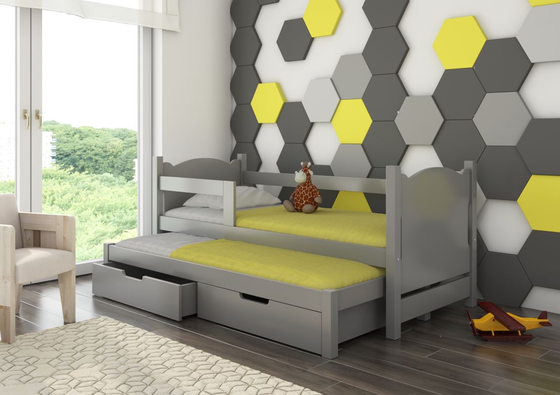 Dětská postel dvoulůžko s matracemi CAMPOS - Šedá - 75x180cm ADRK