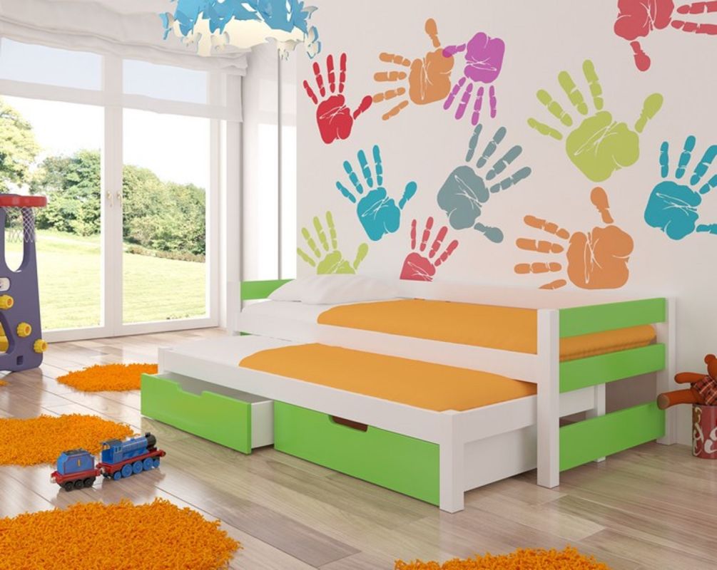 ADRK Dětská postel dvoulůžko s matracemi FRAGA - Bílá / Zelená - 90x200cm